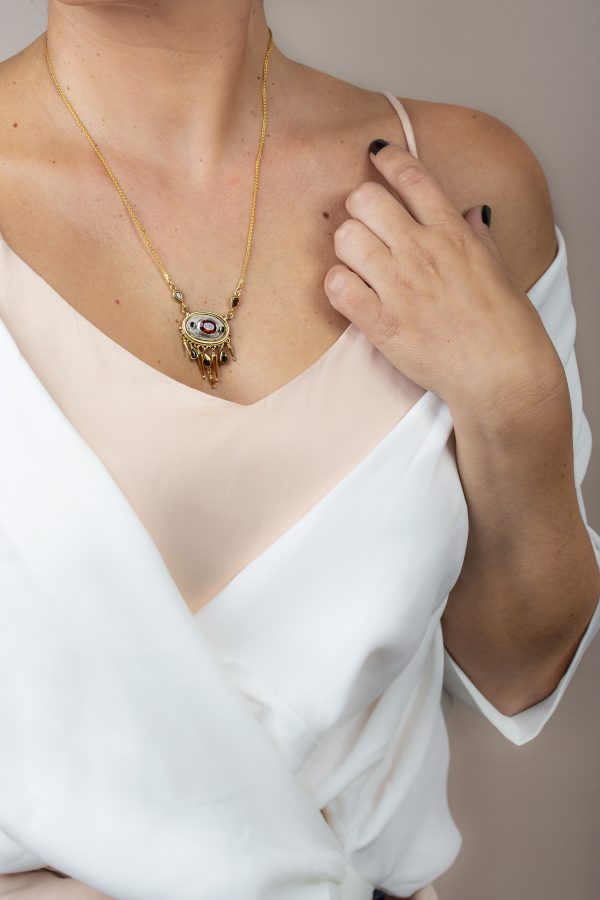 Byzantine Necklace Garnet & Tourmalines - "RIZES"